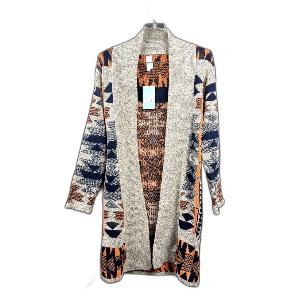 Mintee 16 Aztec Tribal Southwestern Long Cowichan Soft Knit Cardigan SZ S:NWT